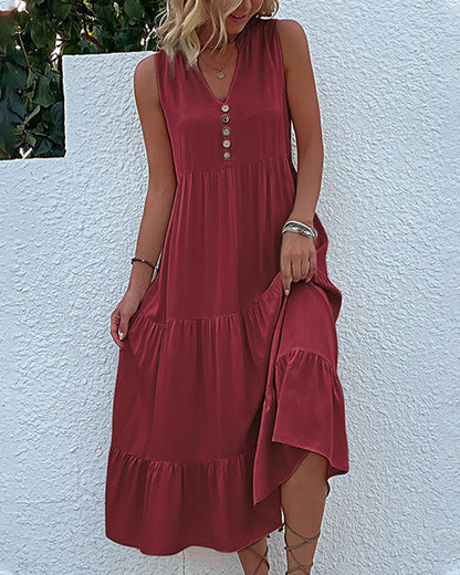 Sleeveless Casual Dress in Solid Color