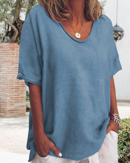 Solid Loose T-Shirt in Neck Round Color