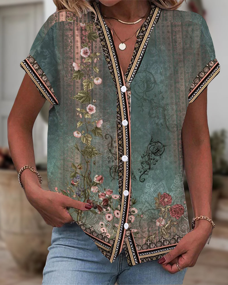 V-neck Flowered Tee