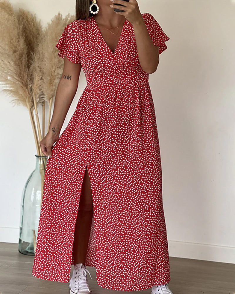 V-neck Maxi Dress with Print