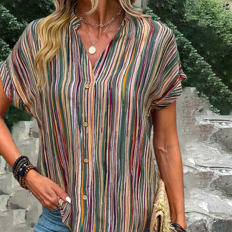 Vintage Striped Casual Blouse