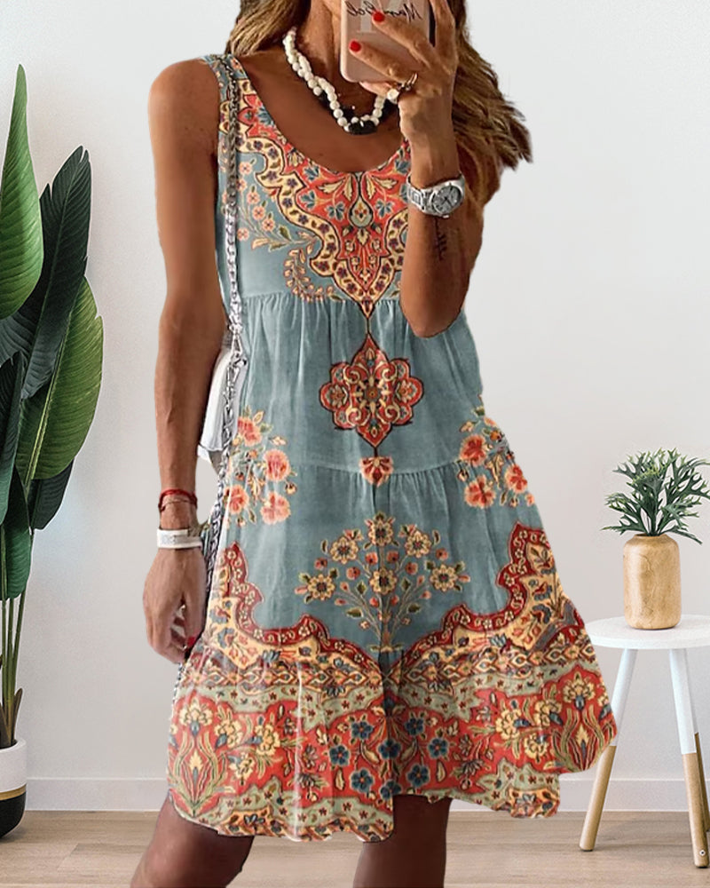 Sleeveless dress with floral print