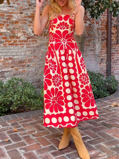 Red Open Back Charming Sleeveless Midi Dress