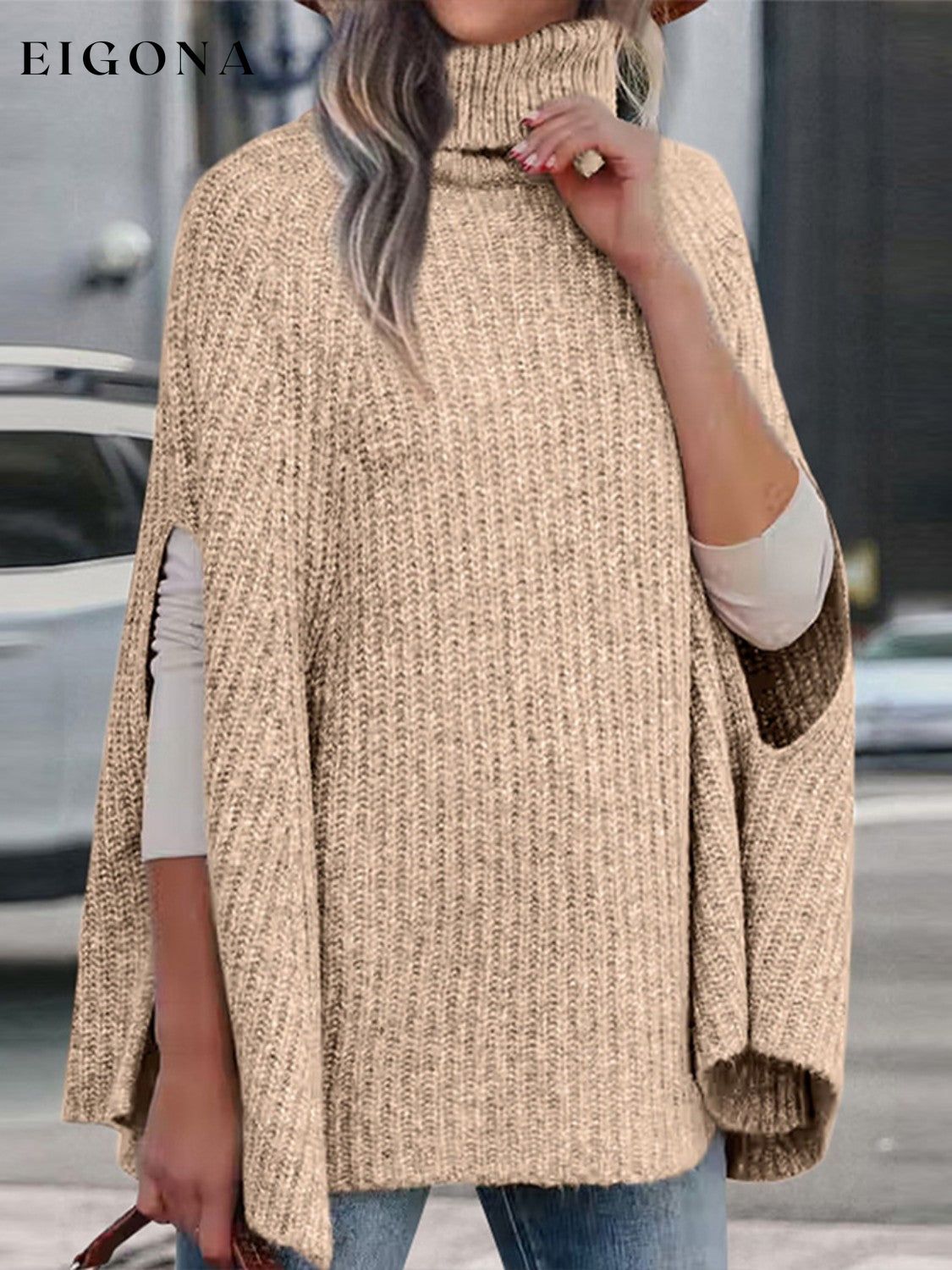 Cosybreezee - Turtleneck Dolman Sleeve Poncho Fashion Sweater