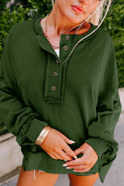 Sweatshirt Blackish Drop - Shoulder Henley Buttons Green