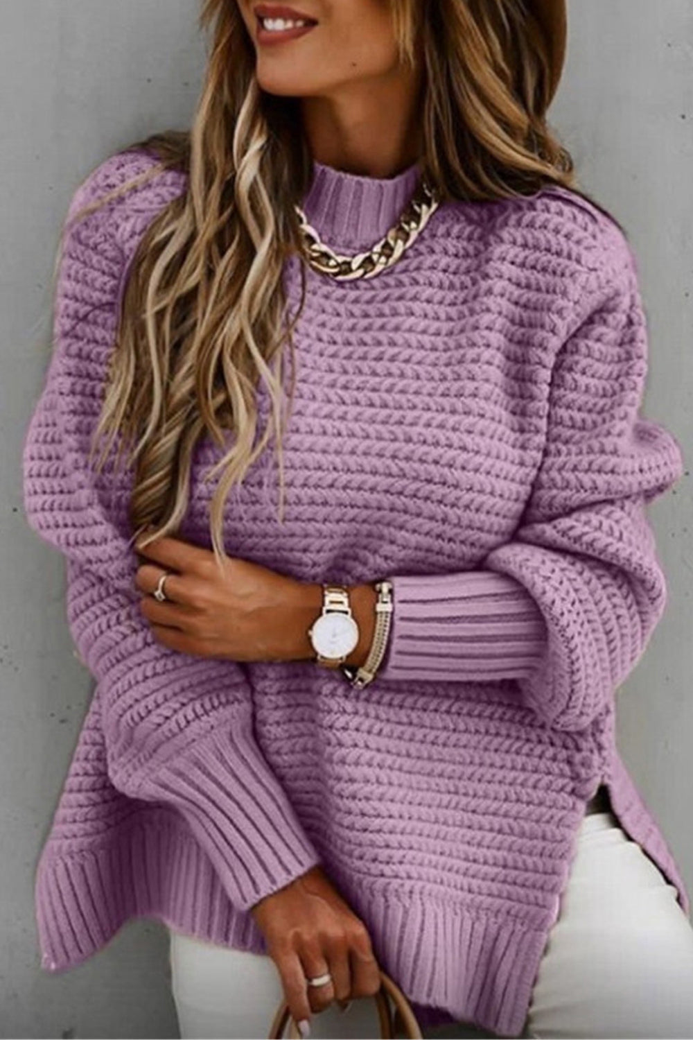 Slit Neck Round Sweater