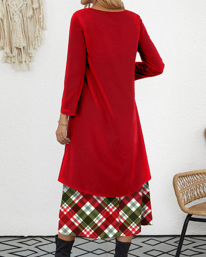 Red plaid a line velvet dress