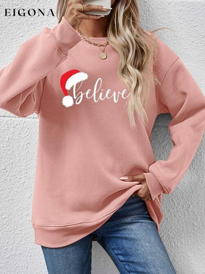 BELIEVE Graphic Long Sleeve Holiday Christmas Sweatshirt Blush Pink Changeable christmas sweater clothes Ship From Overseas