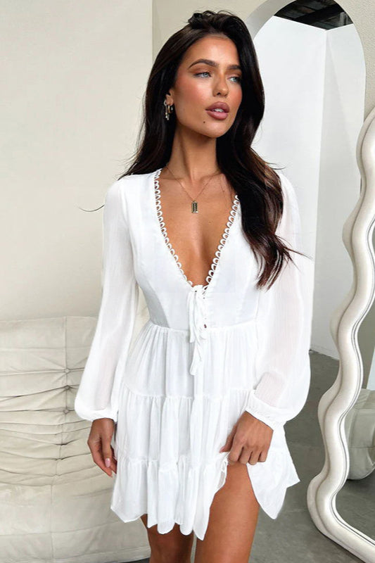 V-Neck Lace-Up Slim Fit Bodycon Party Dress
