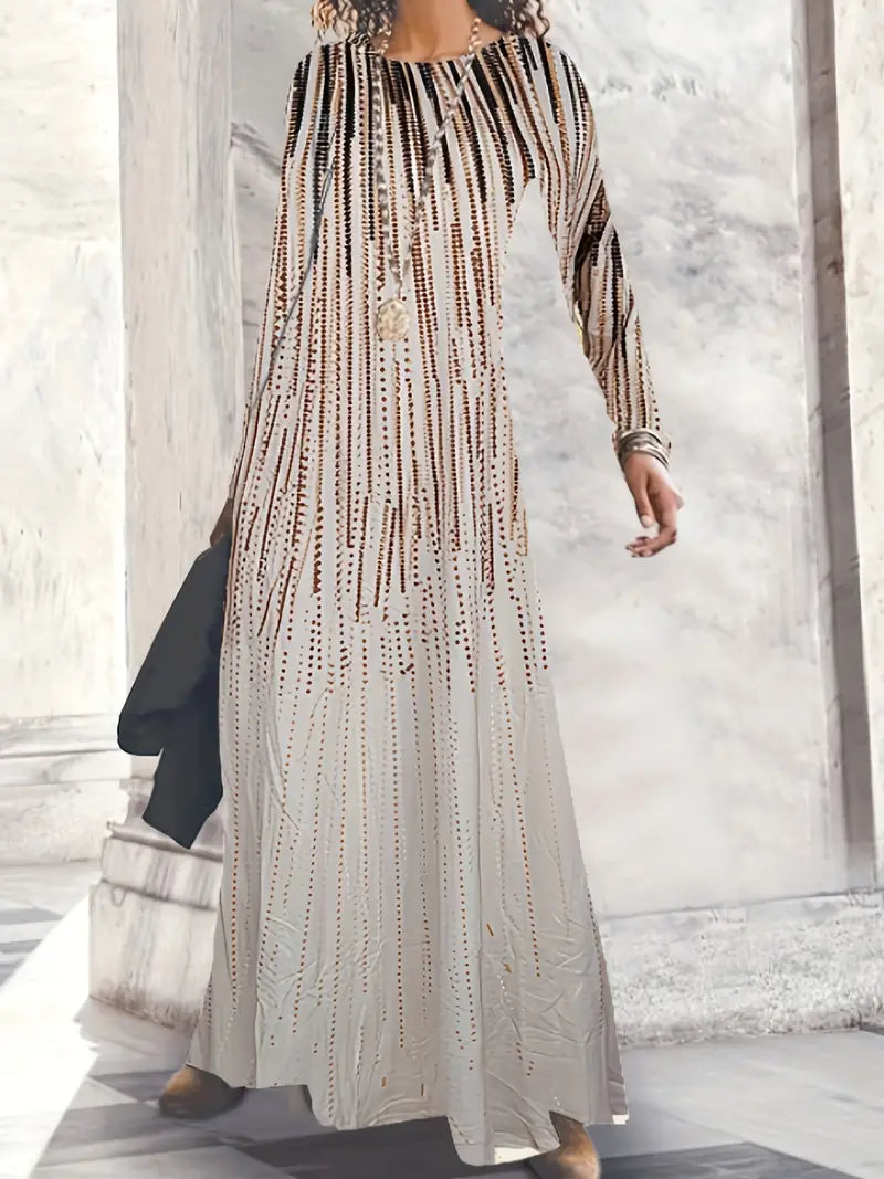 with Crew Full-Length Geometric and Design Gown Neck Long Sleeves