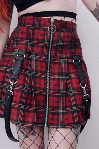 Zippered Tartan Slim Fit Skirt