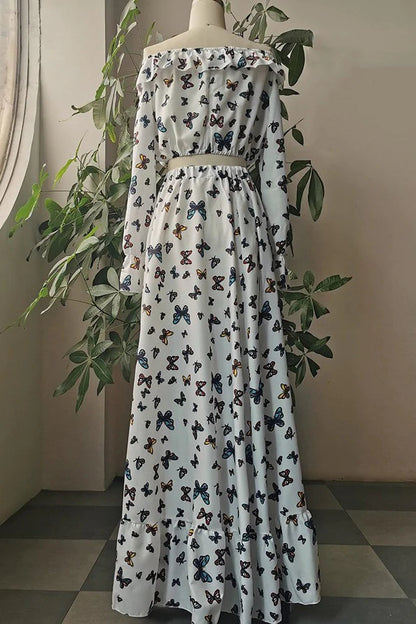 Boho Maxi Dress with Butterfly Print