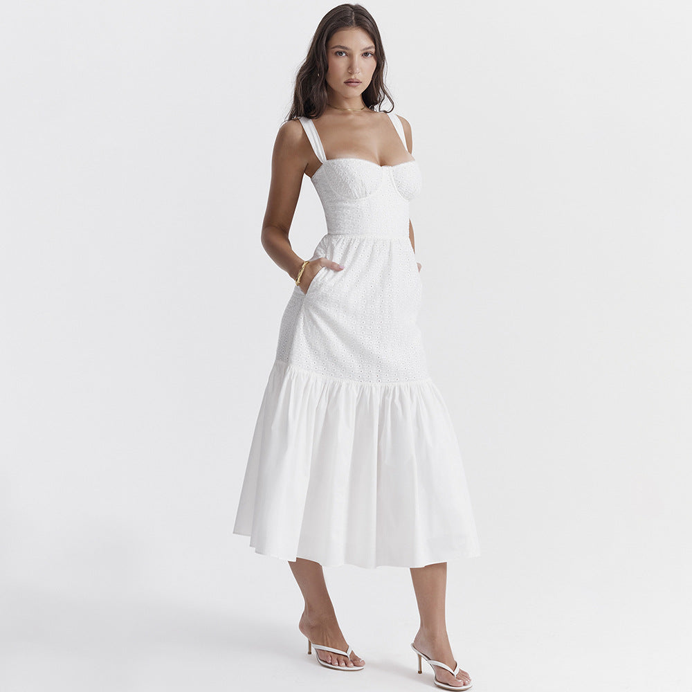 Allison White Spaghetti Strap Midi Dress