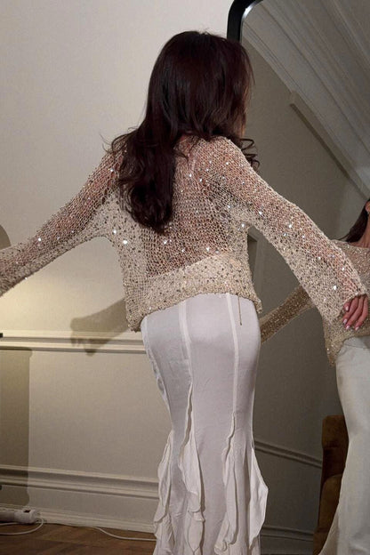 Elegant Sequin Long Sleeve Knit  Blouse