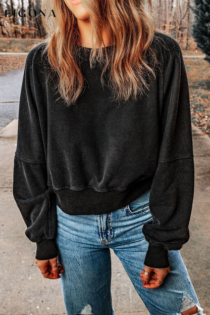 Cosybreezee - Black Acid Wash V-shape Open Back Sweatshirt