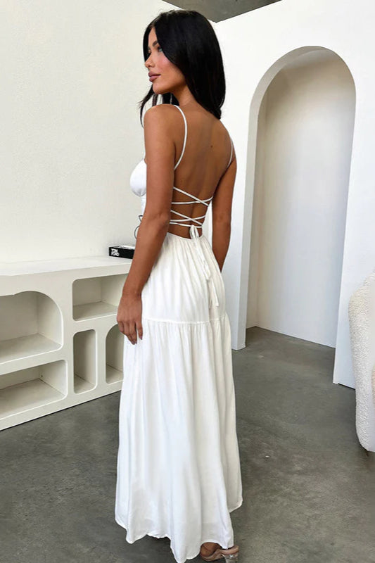 Backless Cami A-Line Dress with Waist Tie Party Dress