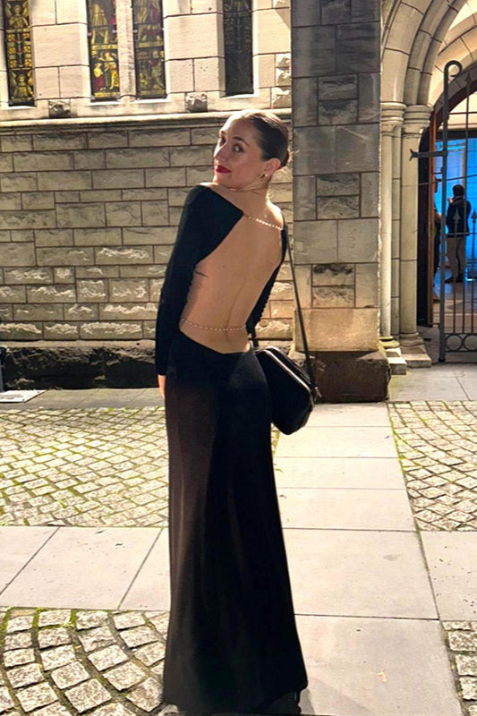 Backless Chain Long Sleeve Split Party Dress