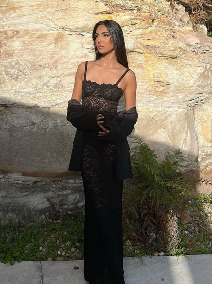 Off-Shoulder Sheer Lace Slim Fit Party Dress