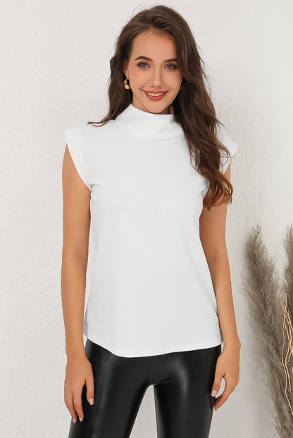 White Mock Sleeveless Solid Neck Top