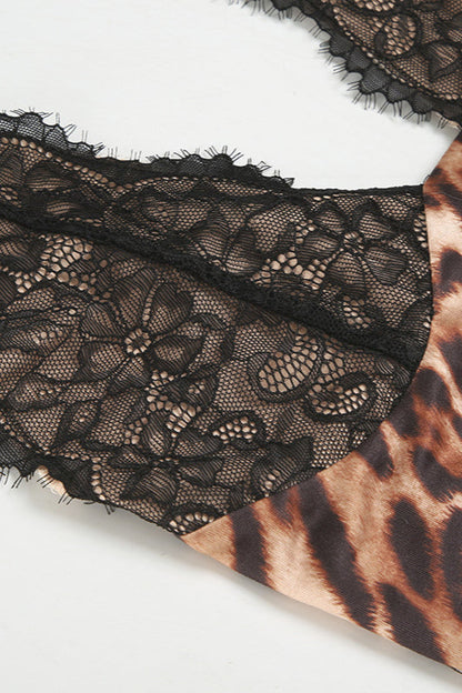 Leopard Lace Halter Backless Mini Dress