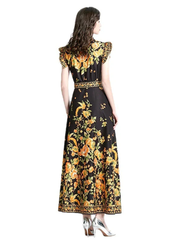 Retro Palace Lotus Leaf Sleeve Dress