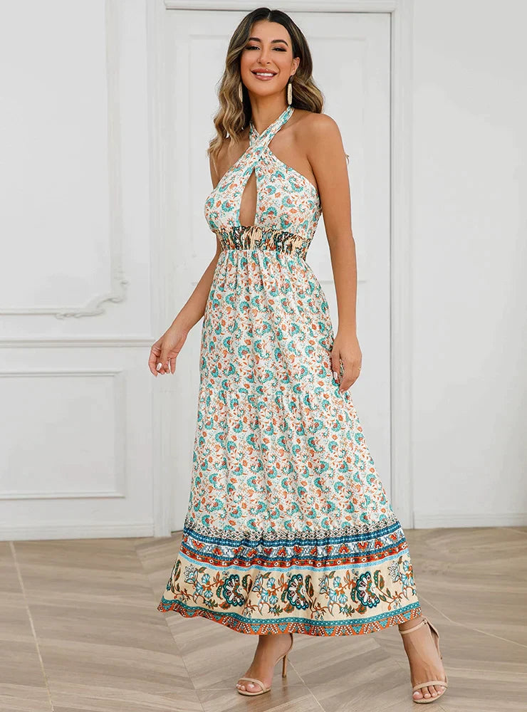 Bohemian Floral Halter Dress