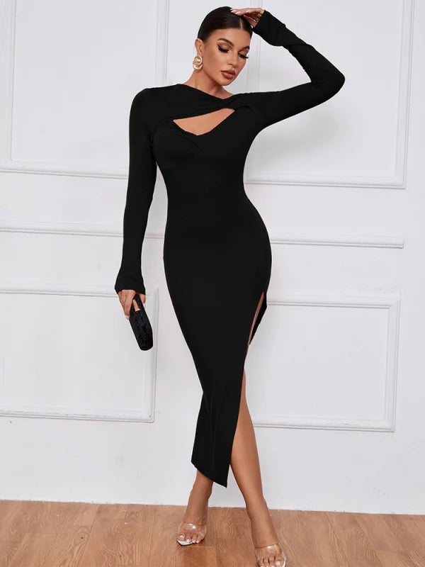 Slim Fit Split Long Sleeve Dress