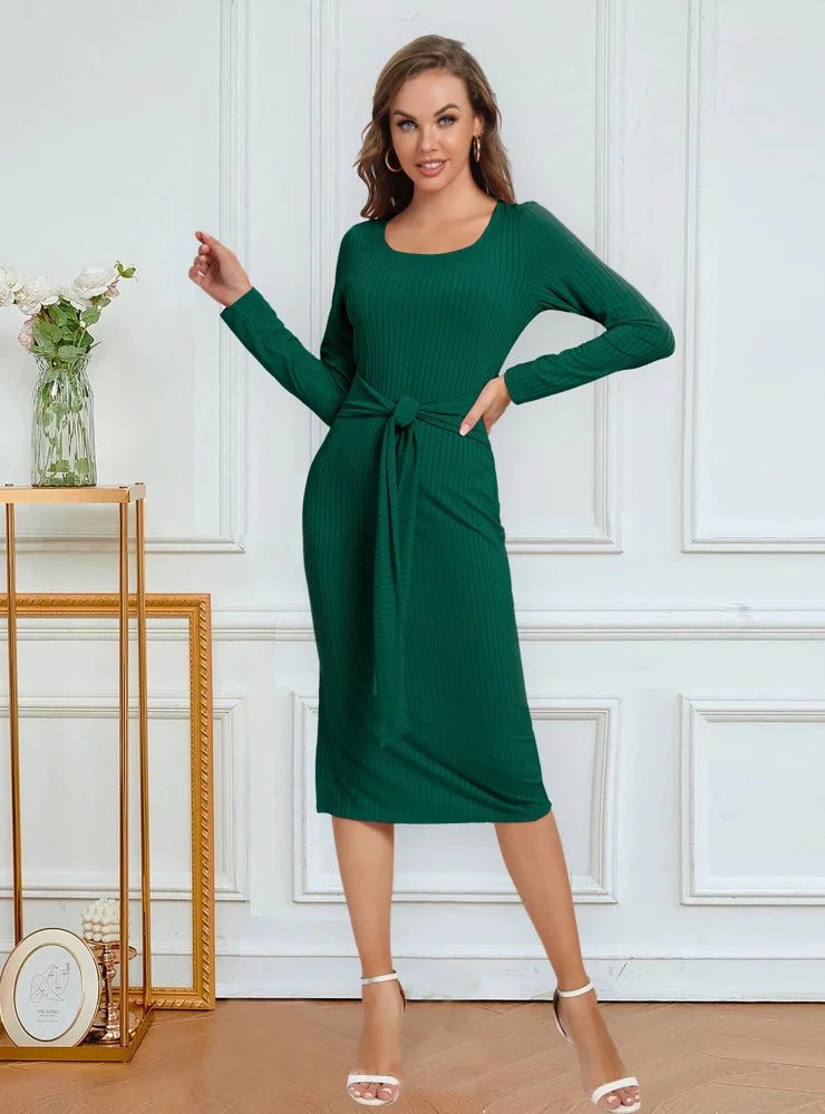 SPLIT PIT SOLID COLOR DRESS - LONG SLEEVED