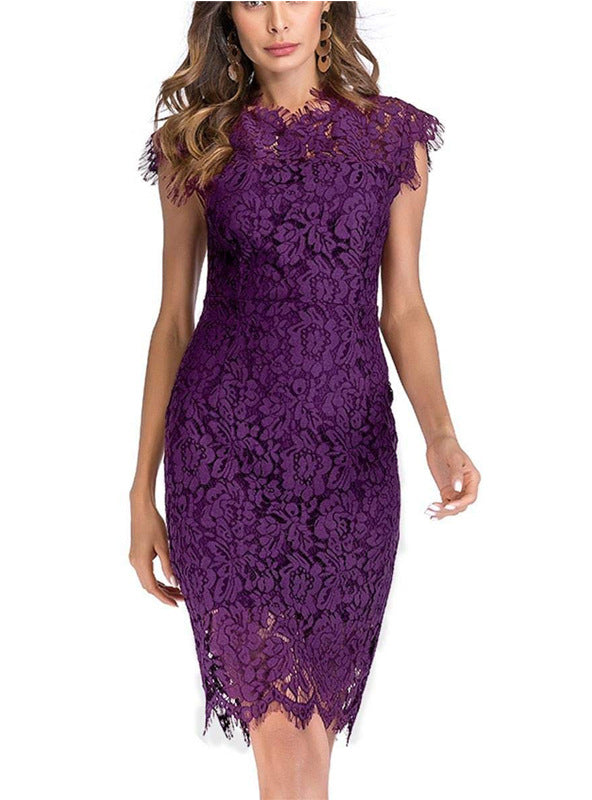 Bodycon Sleeveless Cocktail Dress with Floral Lace for Women