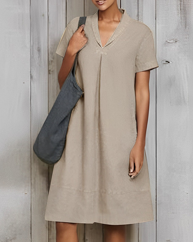 Solid color loose dress made of cotton and linen