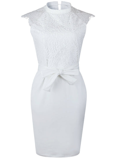 White Bodycon Dress - Knee-Length Slim Elegant Club Casual