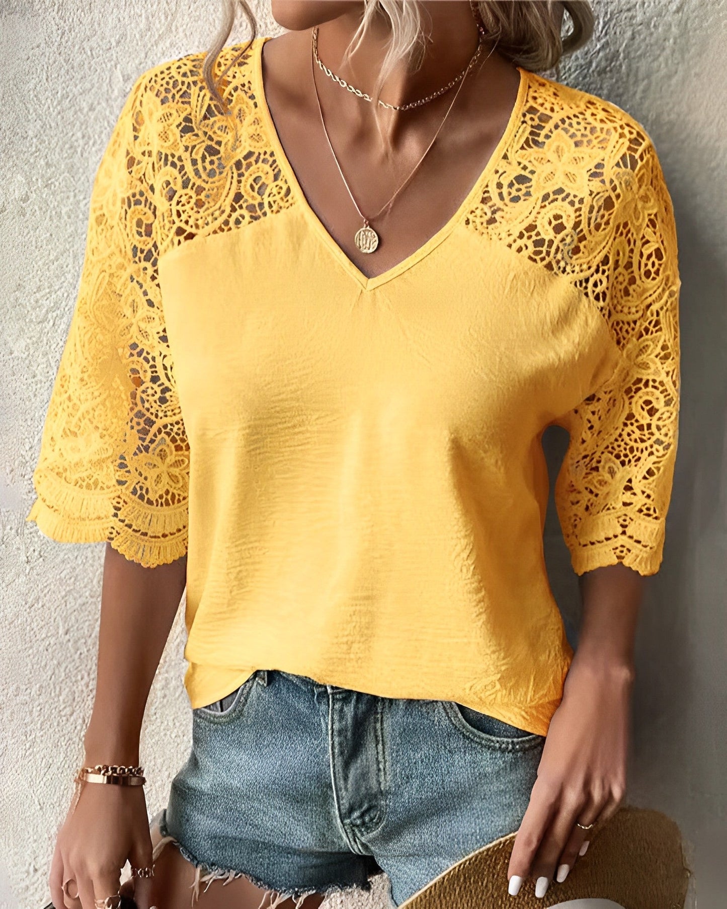 V-neck lace sleeve Top