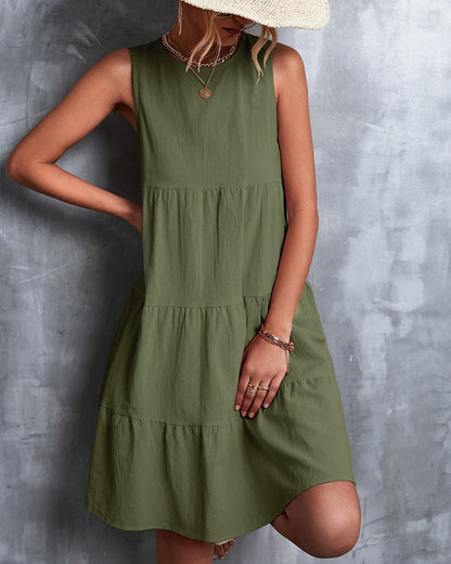 Sleeveless A-Line Dress in Solid Color