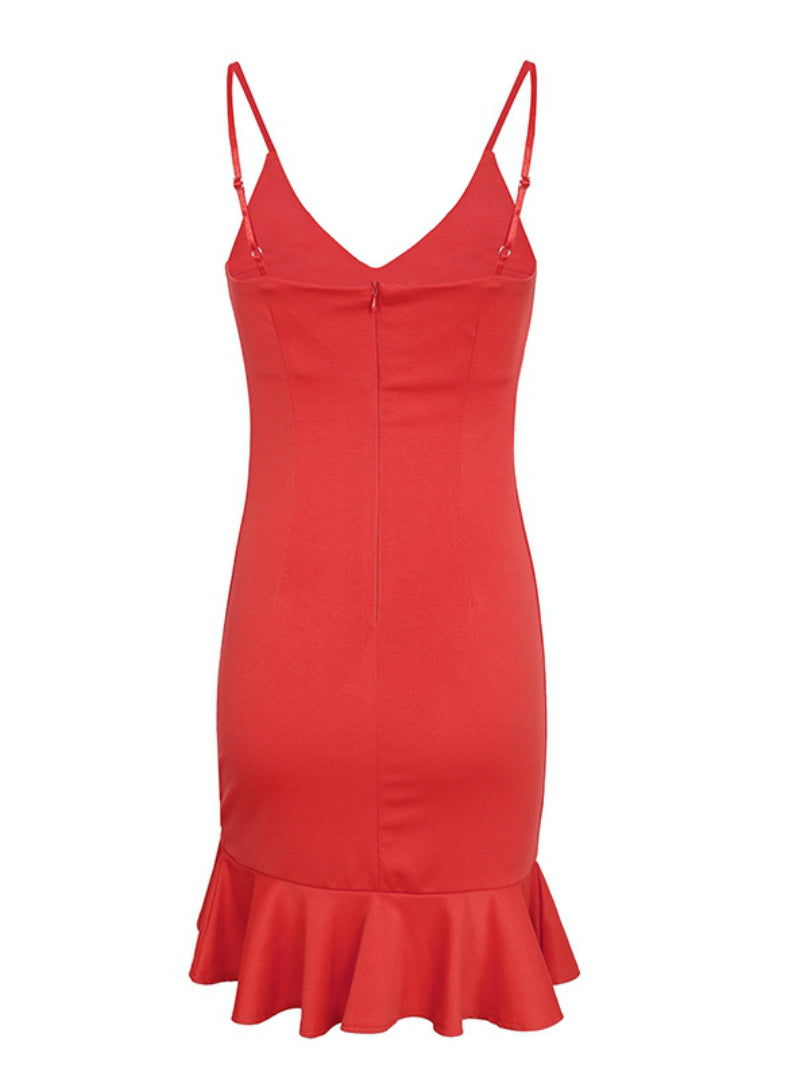 V Neck Ruffle Strap Mini Dress for Women