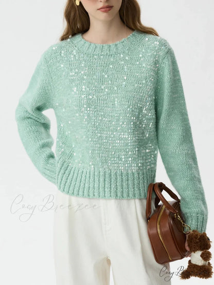 5.9% Sheep Wool Sequined Long Sleeve Sweater swraters-241228