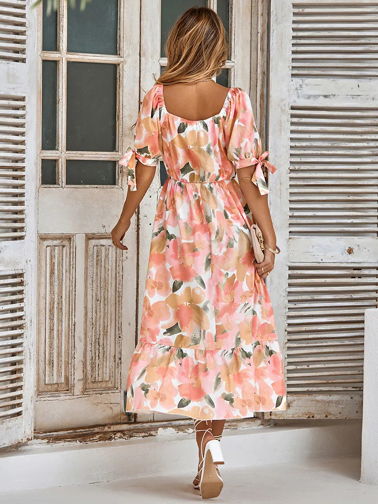 Tie Flowered Surplice with Gown Cuff Neck