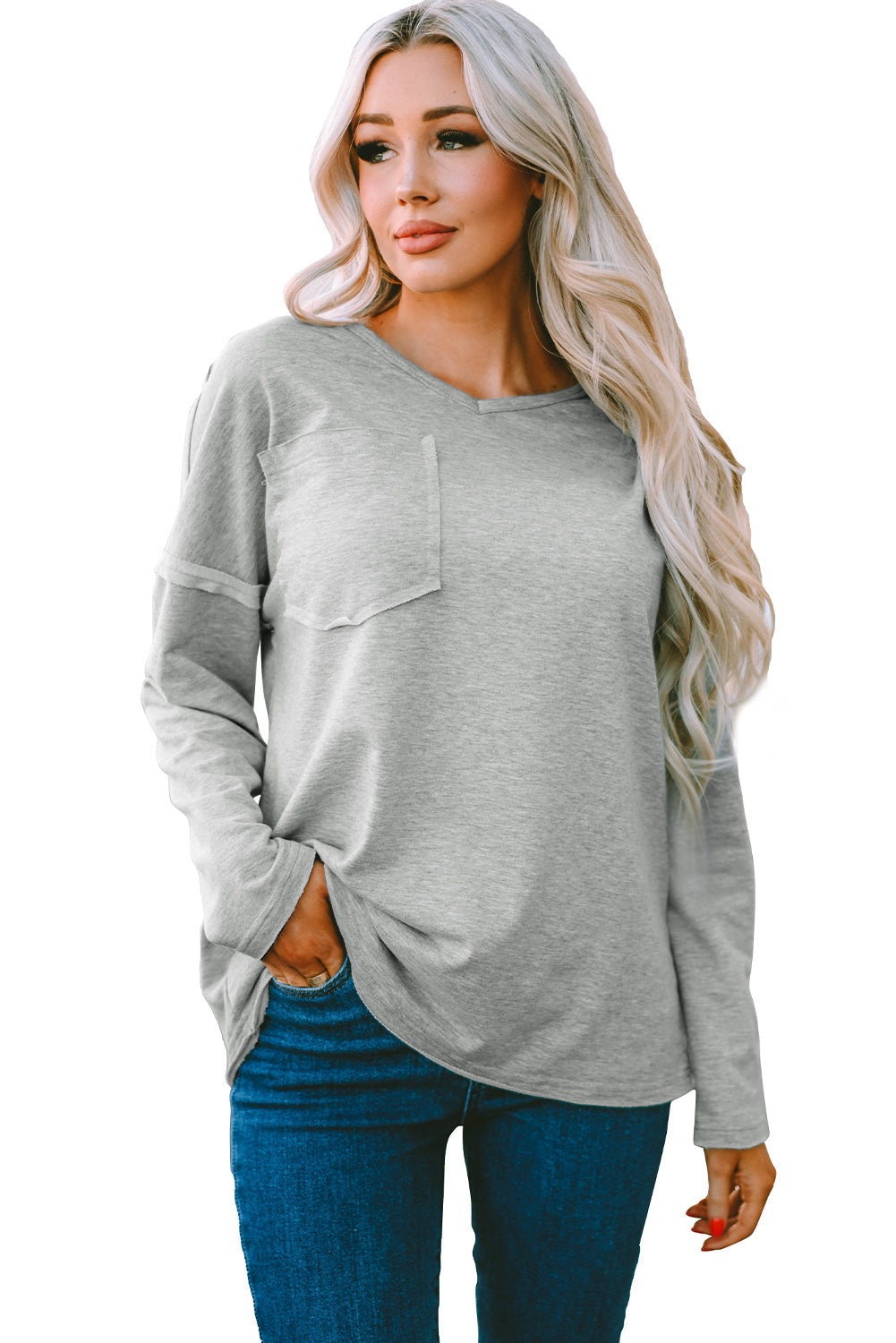 with - Arm Oversized Top Pockets Drop Gray