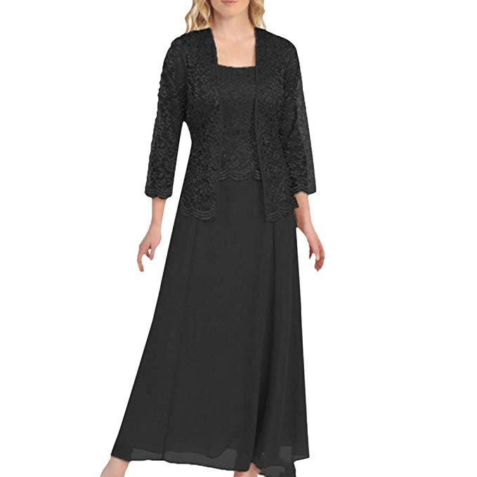 Women Plus Size Long Sleeve Lace Party Dress Solid Color Elegant Maxi Mini Dresses