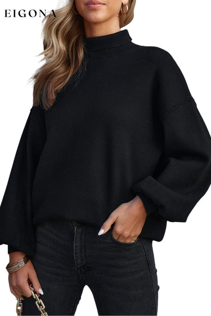 Cosybreezee - Black Turtleneck Drop Shoulder Bubble Sleeve Knit Sweater