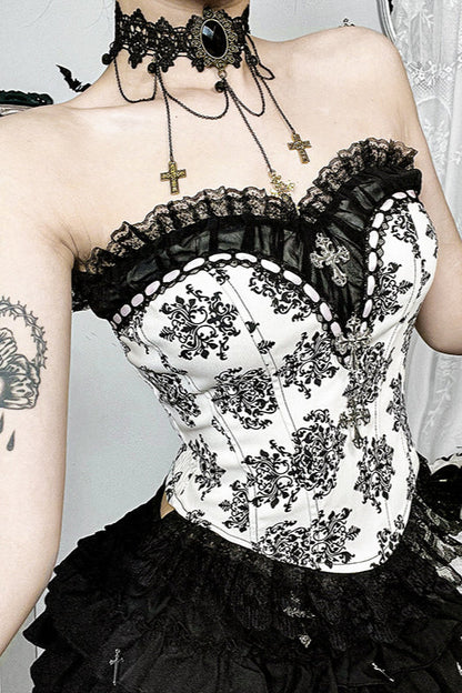 Vintage Print Gothic Bustier Corset