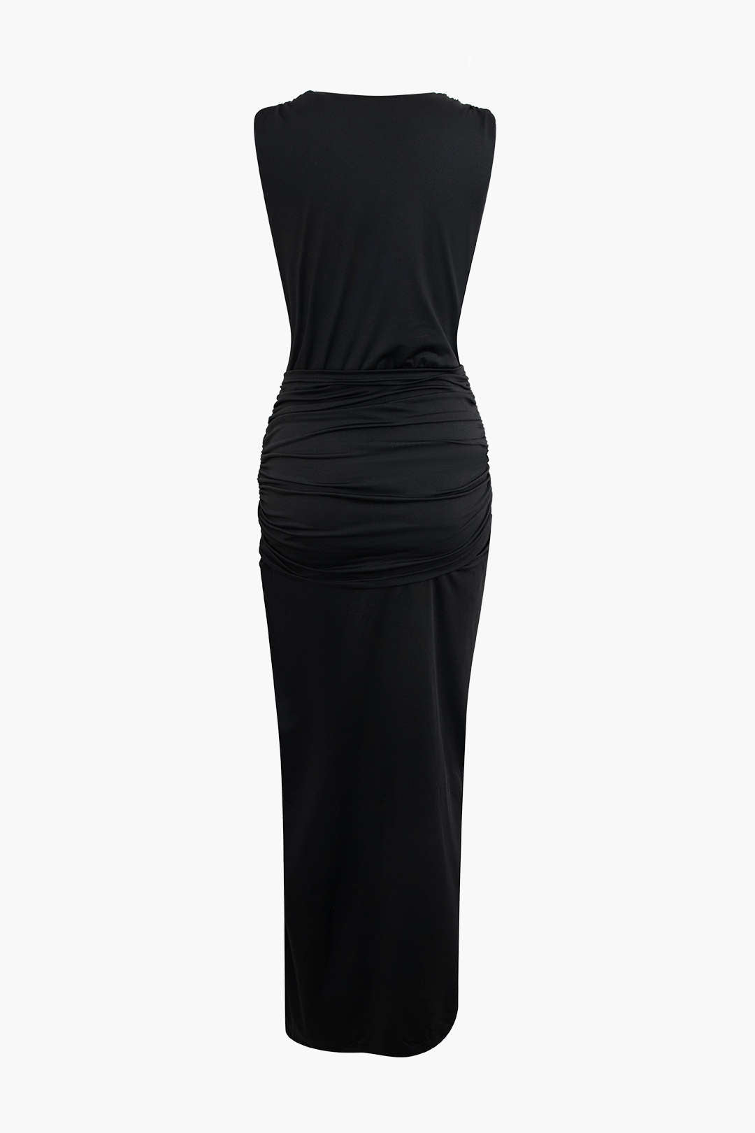 Wrap Ruched Slit Deep Graceful V-neck Sleeveless Maxi Dress