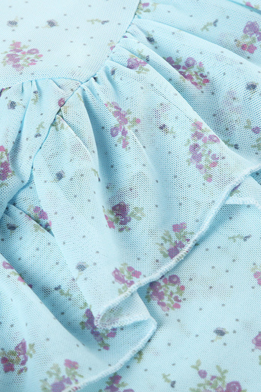 Sheer Floral Low Waist Asymmetrical Ruffle A Line Skirt