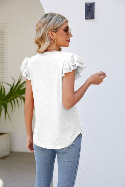 Top Smocked Flutter V-Neck with Arm Detail