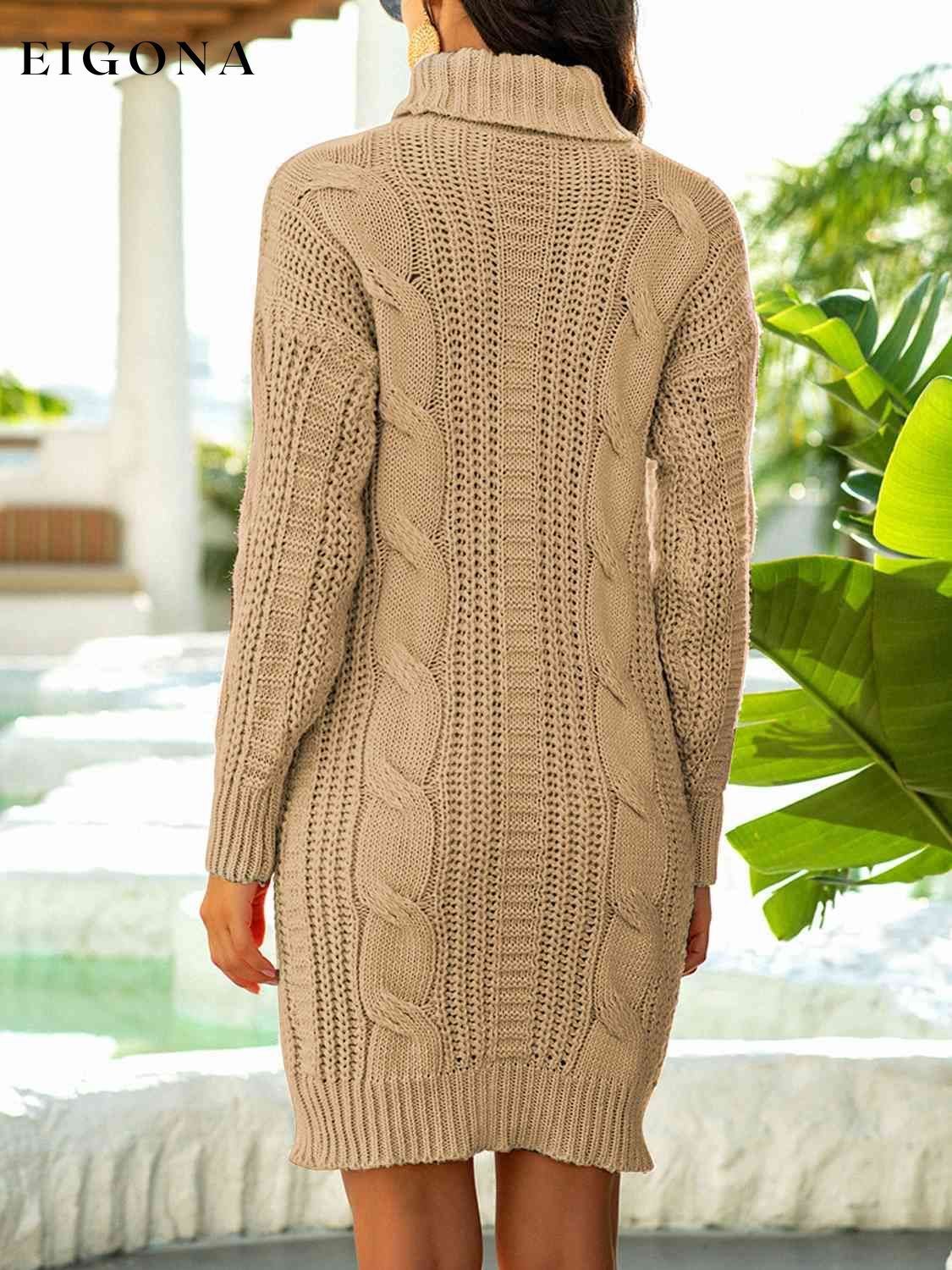 Cosybreezee - Turtleneck Ribbed Sweater Dress