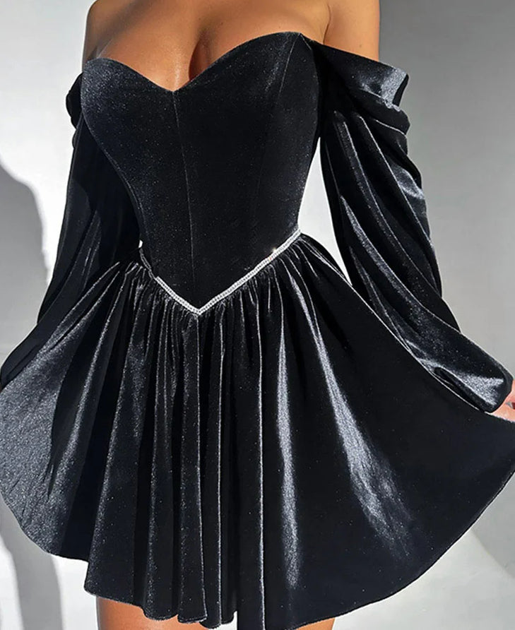 Velvet Strapless Off Shoulder Party Dress