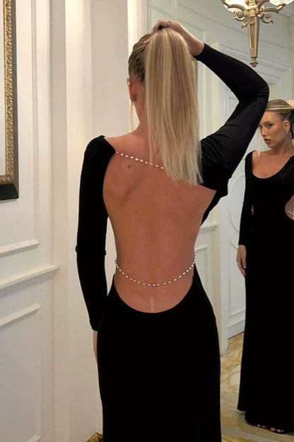 Backless Chain Long Sleeve Split Party Dress