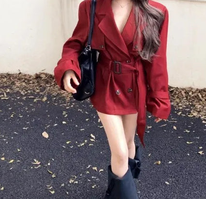 Red Medium Long Trench Coat