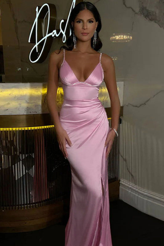 Sparkling Chain Strap Split Fitted Party Dress