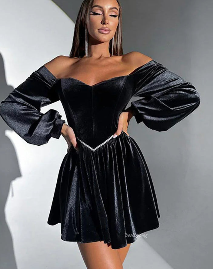 Velvet Strapless Off Shoulder Party Dress