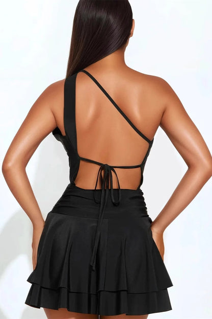 Asymmetrical Metallic Cutout Backless Party Dress